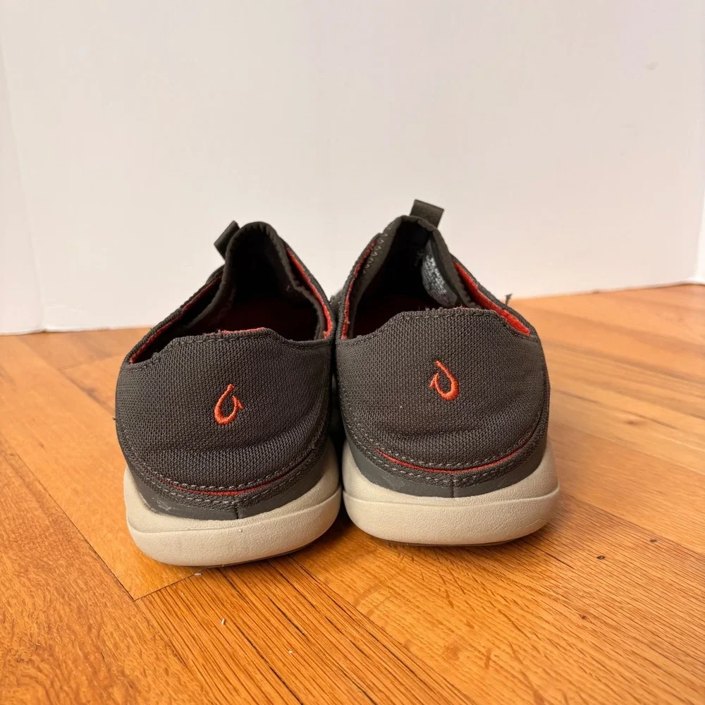OluKai Moku Pae Mens 10 Dark Grey Red Mesh Boat Shoes Sneakers 10472-4EKZ